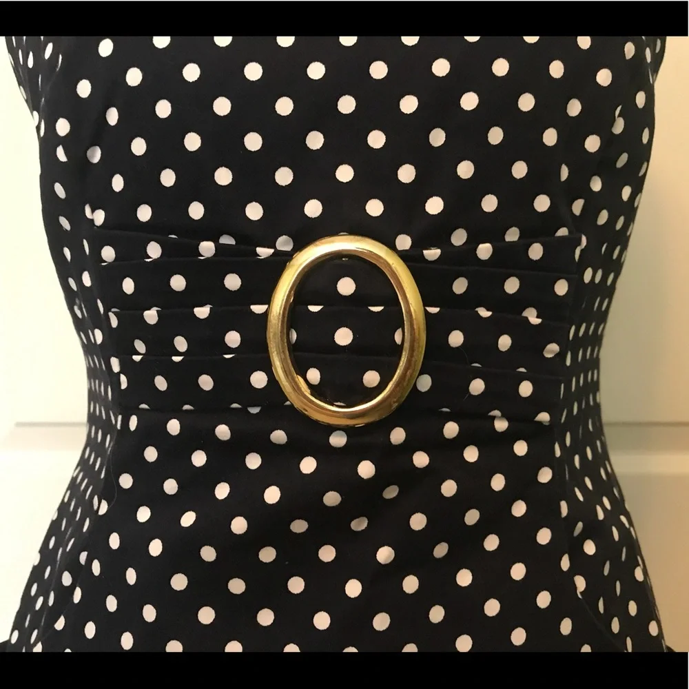 😍GORGEOUS Tahari Navy Blue Polka Dot Dress - Picture 2 of 8
